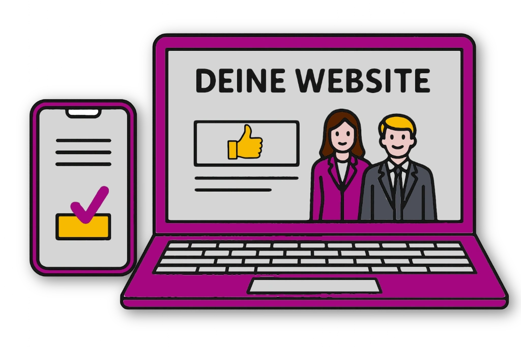Ein gezeichnetes Notebook und ein gezeichnets Smartphone als Symbol für "Website erstellen lassen"